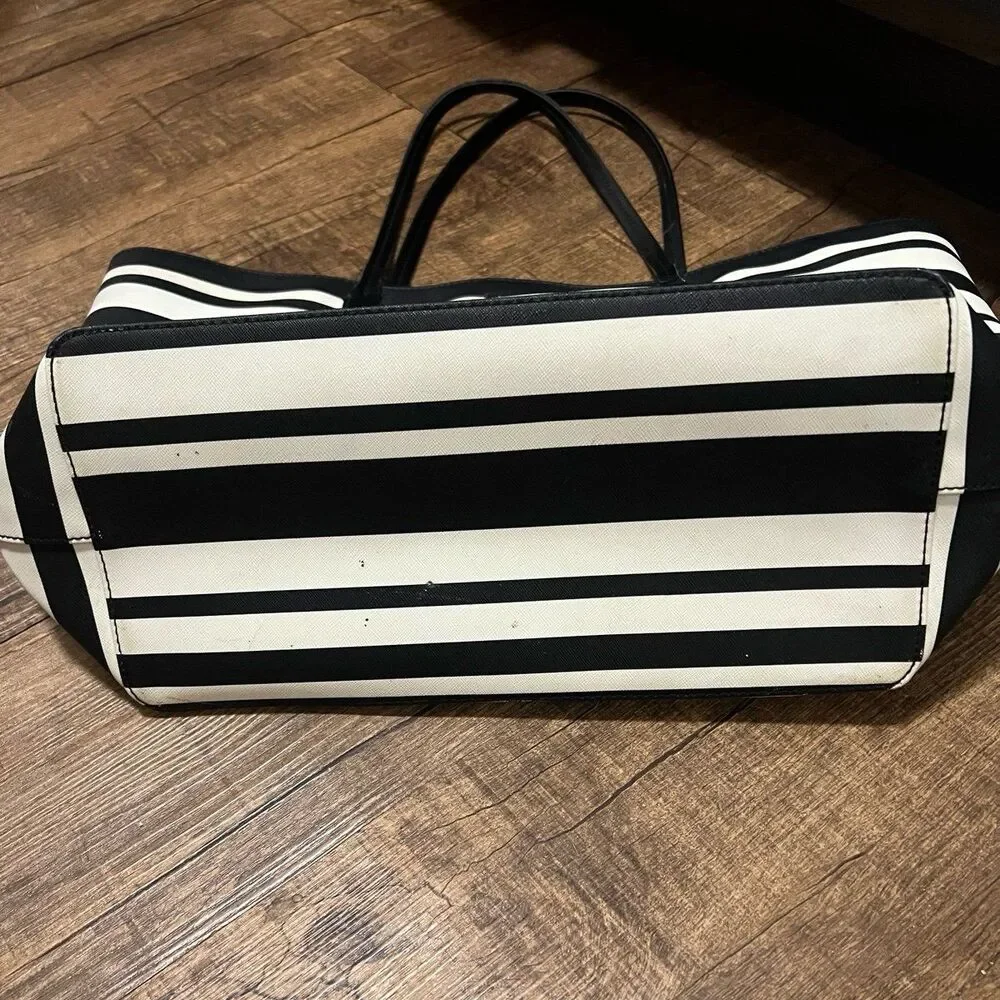 Kate Spade striped leather black and white tote bag